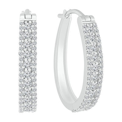 Womens 1/ CT. T.W. Natural White Diamond 10K White Gold 23.3mm Hoop Earrings