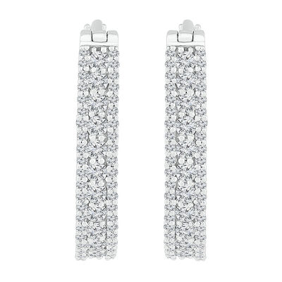 Womens 1/ CT. T.W. Natural White Diamond 10K White Gold 23.3mm Hoop Earrings