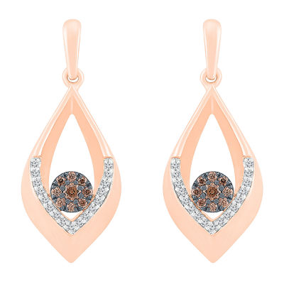 Womens 1/4 CT. T.W. Natural Champagne Diamond 10K Rose Gold Pear Drop Earrings
