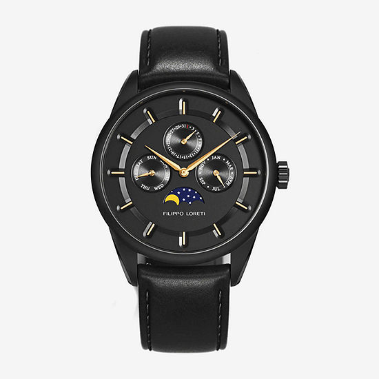 Filippo Loreti Mens Black Leather Strap Watch 00105