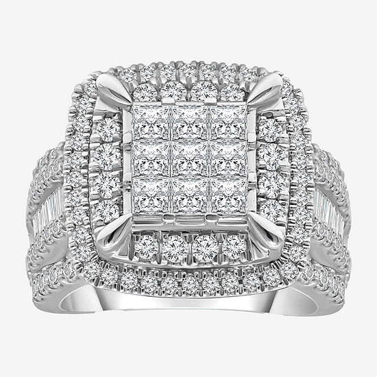 Womens 3 CT. T.W. Genuine White Diamond 10K White Gold Cushion Side Stone Halo Bridal Set