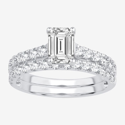 (H-I / SI1-SI2) Signature By Modern Bride Emerald Cut Womens 2 CT. T.W. Lab Grown White Diamond Bridal Set in 14K Gold