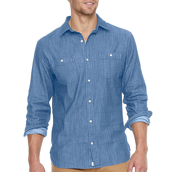 mutual weave Stretch Chambray Mens Regular Fit Long Sleeve Button-Down ...