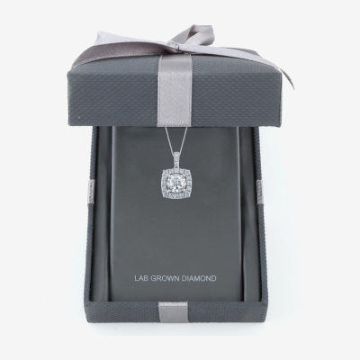 (H-I / Si2) Womens 1 CT. T.W. Lab Grown White Diamond 10K White Gold Cushion Pendant Necklace