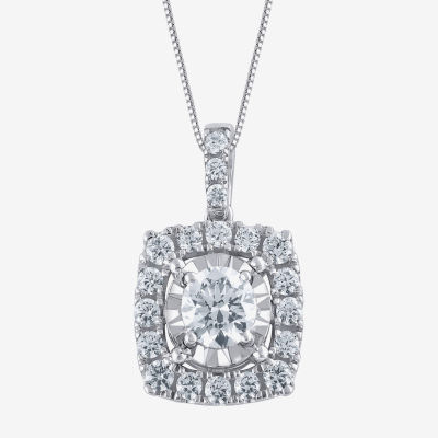 (H-I / Si2) Womens 1 CT. T.W. Lab Grown White Diamond 10K White Gold Cushion Pendant Necklaces