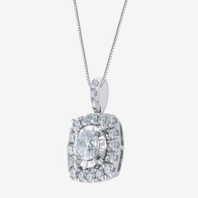 (H-I / Si2) Womens 1 CT. T.W. Lab Grown White Diamond 10K White Gold Cushion Pendant Necklace