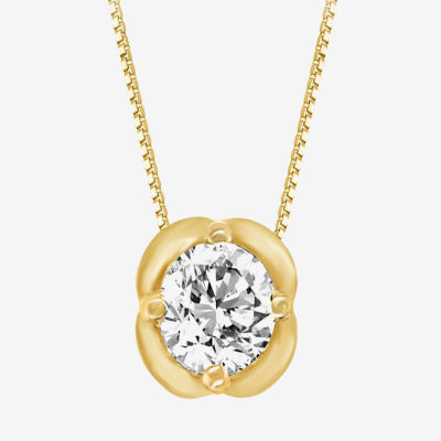 (H-I / Si2) Womens 1 CT. Lab Grown White Diamond 10K Gold Round Pendant Necklace