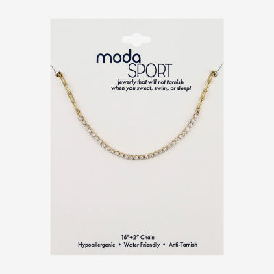 Moda Sport Hypoallergenic Water-Resistant Cubic Zirconia 14K Gold Over Stainless Steel Stainless Steel 16 Inch Paperclip Chain Necklace