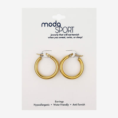 Moda Sport Hypoallergenic Water-Resistant 14K Gold Over Stainless Steel Stainless Steel Hoop Earrings