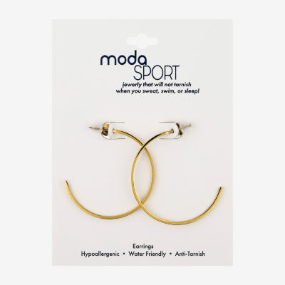 Moda Sport Hypoallergenic Water-Resistant 14K Gold Over Stainless Steel Hoop Earrings