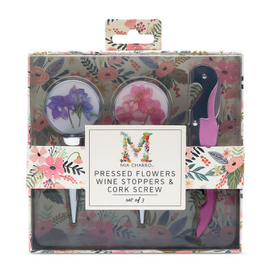 Mia Charro 3-pc. Pressed Flowers Wine Stoppers & Cork Screw Gift Set