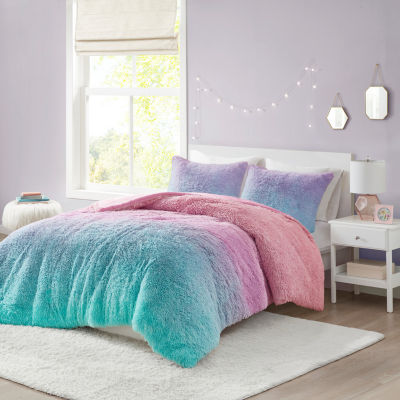 Intelligent Design Ombre Shaggy Faux Fur Duvet Cover Set
