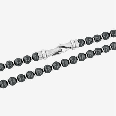 Mens Gray Hematite Stainless Steel Beaded Necklace