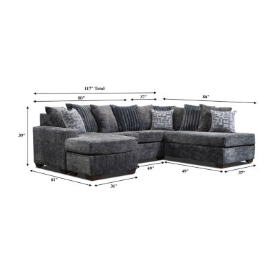 Sonoma 3-Piece Chenille Sofa Chaise U-Shaped Sectional