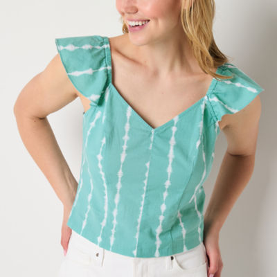 a.n.a Womens V Neck Short Sleeve Blouse