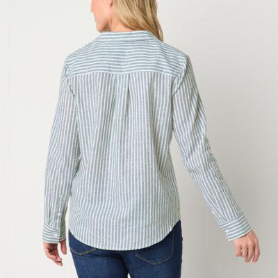 Liz Claiborne Womens Long Sleeve Regular Fit Button-Down Shirt