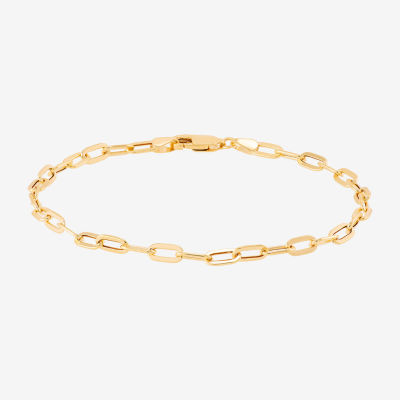Made in Italy Womens 10K Gold 7 Inch Hollow Paperclip Chain Bracelet