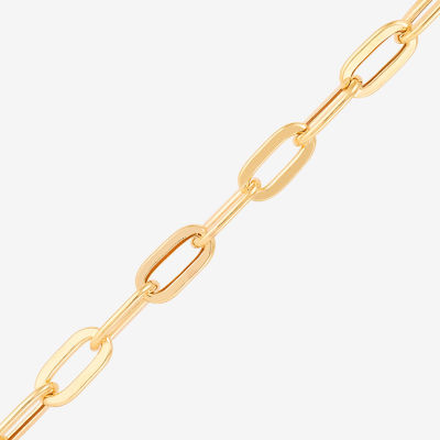 Made in Italy Womens 10K Gold 7 Inch Hollow Paperclip Chain Bracelet