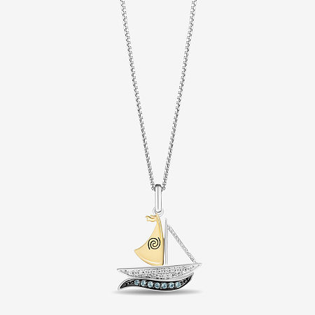 Enchanted Disney Fine Jewelry Womens Diamond Accent Genuine Blue Topaz 14K Gold Over Silver Sterling Silver Pendant Necklaces, One Size