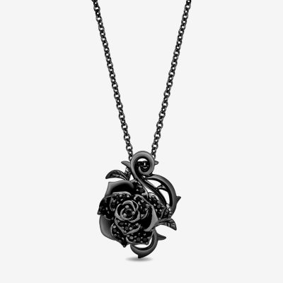 Enchanted Disney Fine Jewelry Womens 1/5 CT. Natural Black Diamond Sterling Silver Flower Pendant Necklaces