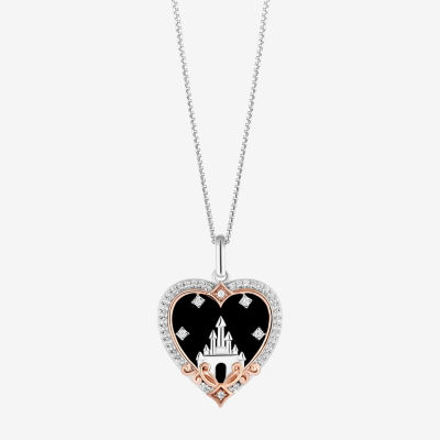Enchanted Disney Fine Jewelry Womens 1/8 CT. T.W. Genuine Black Onyx 14K Rose Gold Over Silver Sterling Silver Heart Pendant Necklaces