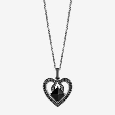 Enchanted Disney Fine Jewelry Womens 1/8 CT. T.W. Genuine Black Onyx Sterling Silver Heart 18 Inch Pendant Necklace