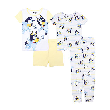 Girls Bluey Crew Neck Short Sleeve 4-pc. Pajama Sets, 8, Blue