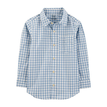 Carter's Little & Big Boys Long Sleeve Button-Down Shirt, 12, Blue