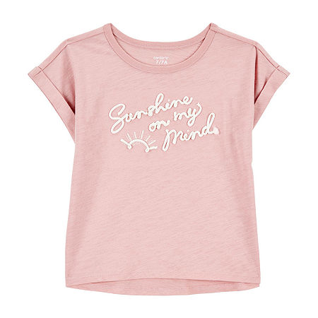 Carter's Little & Big Kid Girls Scoop Neck Short Sleeve Regular Fit Graphic T-Shirt, 6-6x, Pink