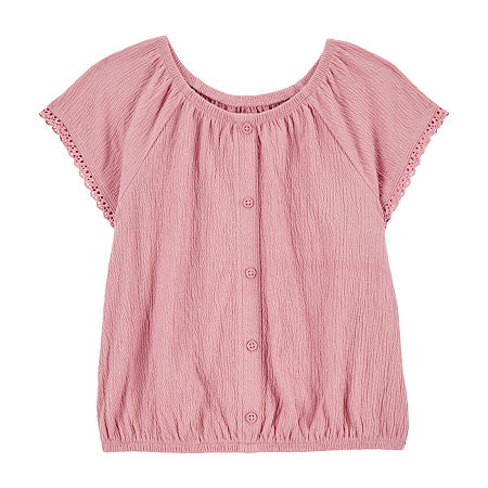 Carter's Little & Big Girls Scoop Neck Short Sleeve Peasant Top, 8, Pink