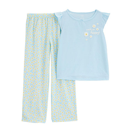 Carter's Little & Big Kid Girls Round Neck Short Sleeve 2-pc. Pajama Sets, 6, Blue
