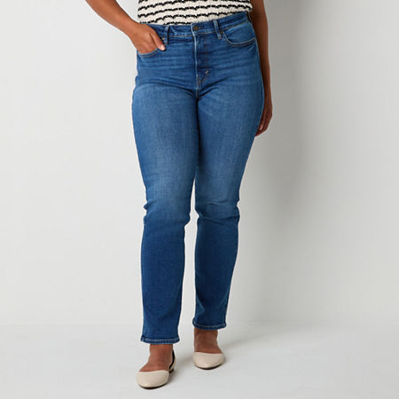 a.n.a Womens High Rise Straight Leg Jean, 8, Blue
