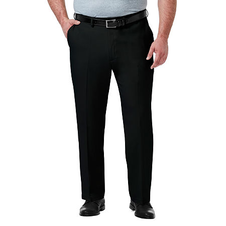 HaggarMens Big and Tall Premium Comfort Classic Fit Flat Front Expandable Waist Dress Pants, 48 30, Black