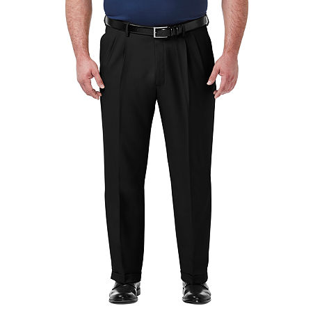 Haggar Big and Tall Premium Comfort Classic Fit Pleated Expandable Waist Dress Pants, 56 30, Black