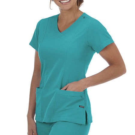 Jockey 2306 Womens V Neck Stretch Fabric Short Sleeve Scrub Top, Medium, Blue