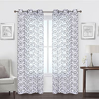 Regal Home Embroidered Swirl Sheer Grommet Top Set of 2 Curtain Panel, One Size, Blue