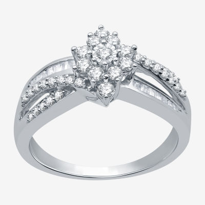 (H-I / I1) Womens 1/2 CT. T.W. Lab Grown White Diamond 10K White Gold Cocktail Ring
