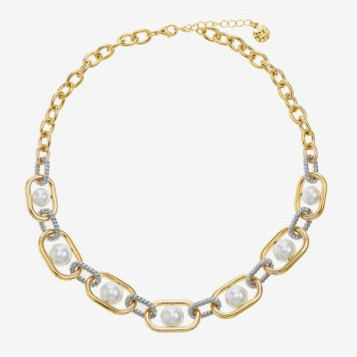 Monet Jewelry Simulated Pearl 17 Inch Casted Collar Necklace