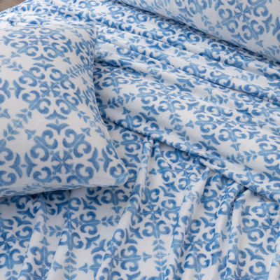 Linery Printed Velvet Plush Fleece Wrinkle Resistant Sheet Set