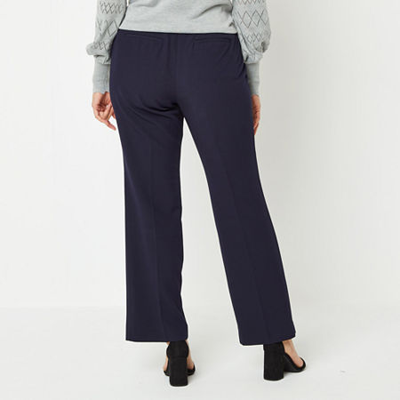 Liz Claiborne Audra Tailored Curvy Fit Straight Trouser, 18 Petite, Blue