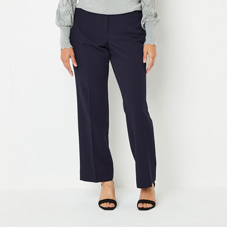 Liz Claiborne Audra Tailored Curvy Fit Straight Trouser, 18 Petite, Blue