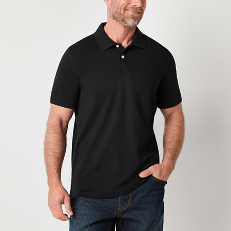 St. John's Bay Premium Stretch Mens Slim Fit Short Sleeve Polo Shirt In Black