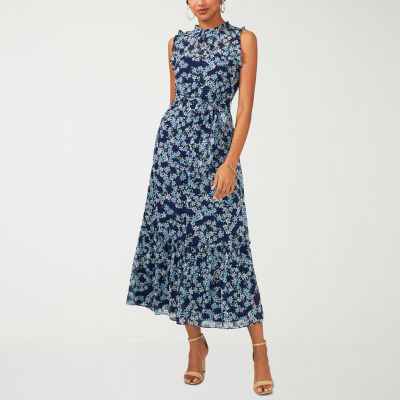 MSK Womens Sleeveless Floral Midi Fit + Flare Dress