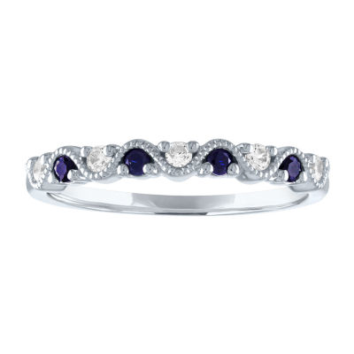 Modern Bride Gemstone (G-H / Si2-I1) 2.5MM 1/10 CT. T.W. Genuine Blue Sapphire 10K White Gold Wedding Band