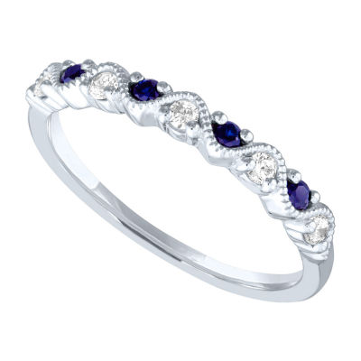 Modern Bride Gemstone 2.5MM 1/10 CT. T.W. Genuine Blue Sapphire 10K White Gold Wedding Band