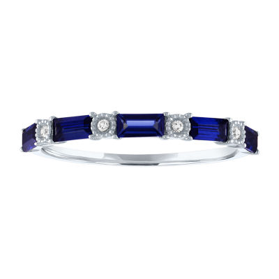 Modern Bride Gemstone Diamond Accent Lab Created Blue Sapphire 10K White Gold Wedding Band