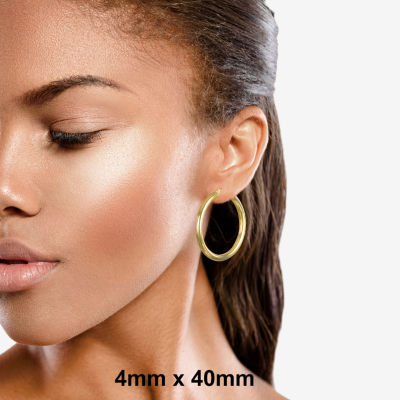 14K Gold 4mm x 20mm Hoop Earrings