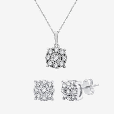 Womens 1/2 CT. T.W. Lab Grown White Diamond Sterling Silver Round 2-pc. Jewelry Set
