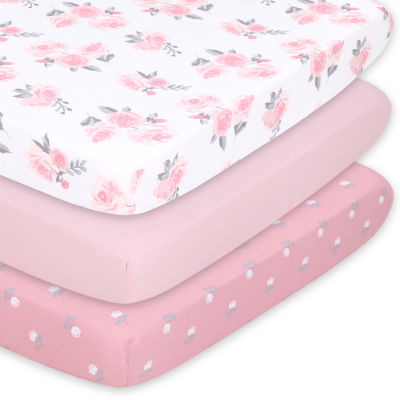 The Peanutshell Pink Roses 3-pc. Playard Sheet