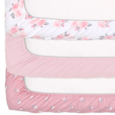 The Peanutshell Pink Roses 3-pc. Playard Sheet